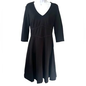 Boden Bryony Black 3/4 Sleeve Fit & Flare Midi Dress w/Navy Trim & Zipper-Size 6